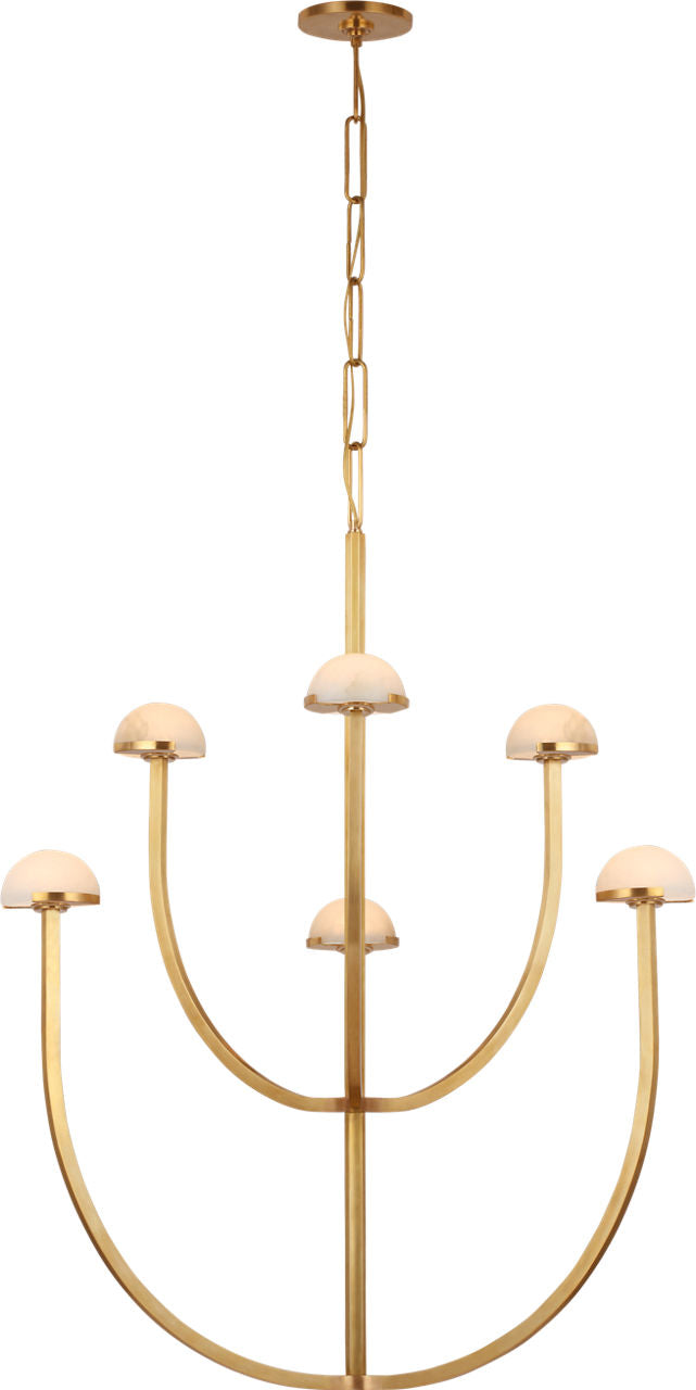 Pedra Large Two-Tier Takkrona — Kelly Wearstler for Visual Comfort & Co. — Antique-Burnished Brass with Alabaster