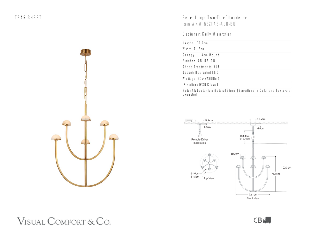 Pedra Large Two-Tier Takkrona — Kelly Wearstler for Visual Comfort & Co. måttskiss