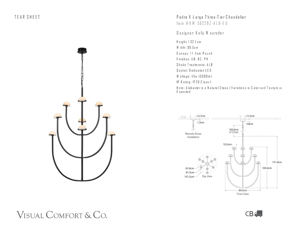 Pedra X-Large Three-Tier Takkrona — Kelly Wearstler for Visual Comfort & Co. måttskiss