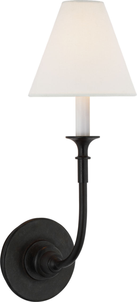 Piaf Single Vägglampa — Thomas O'Brien for Visual Comfort & Co. — Aged Iron with Linen Shade