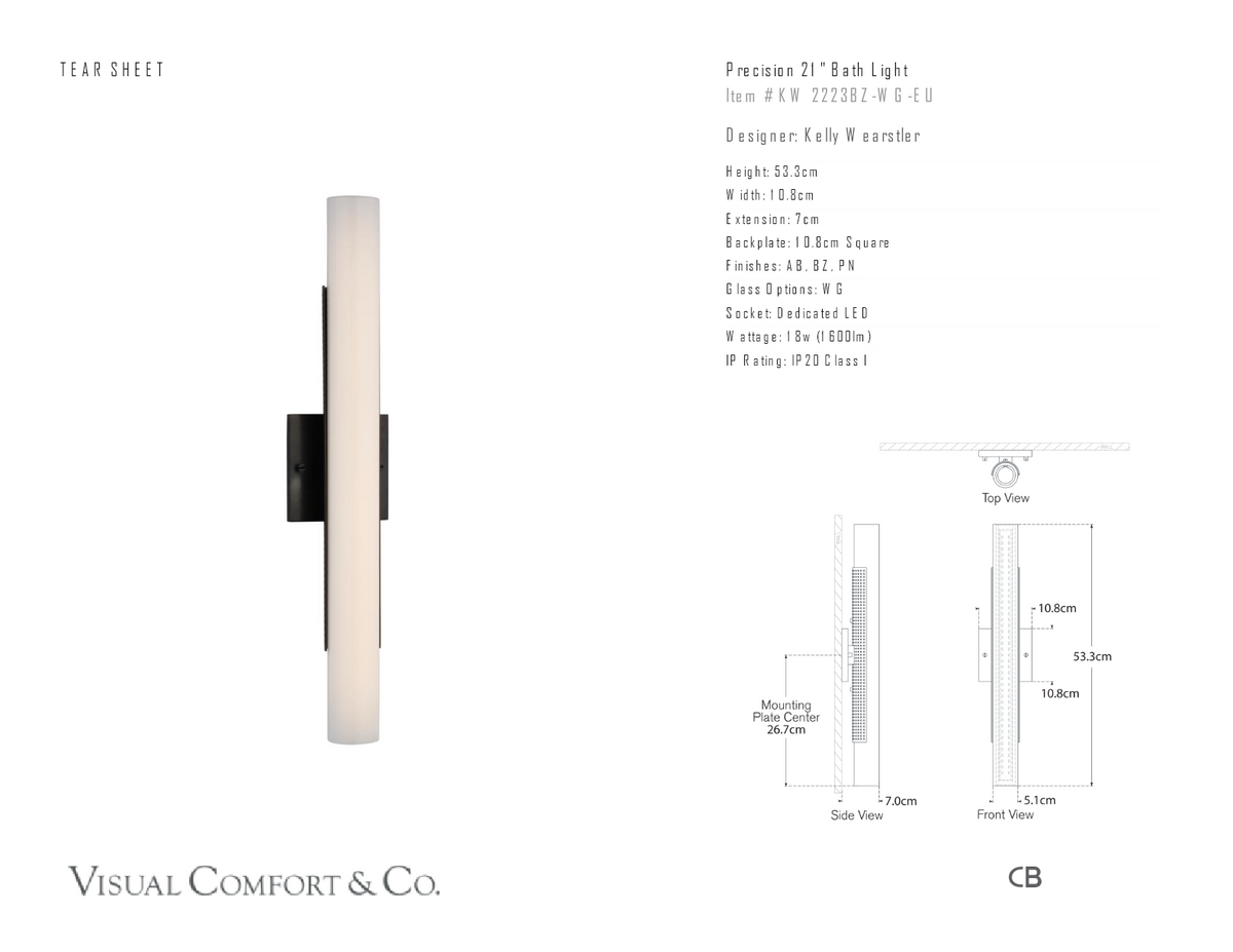 Precision 21" Vägglampa — Kelly Wearstler for Visual Comfort & Co. måttskiss