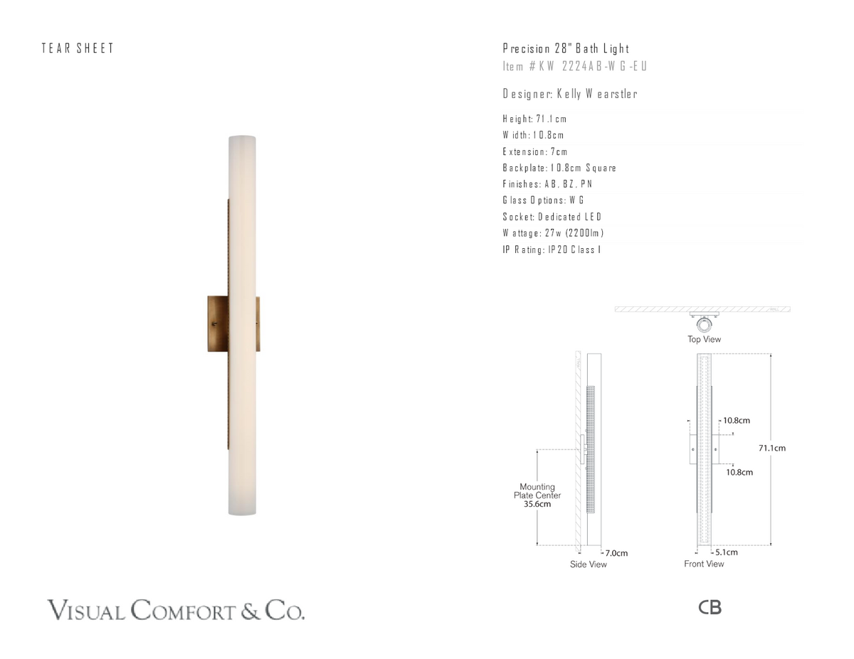Precision 28" Vägglampa — Kelly Wearstler for Visual Comfort & Co. måttskiss