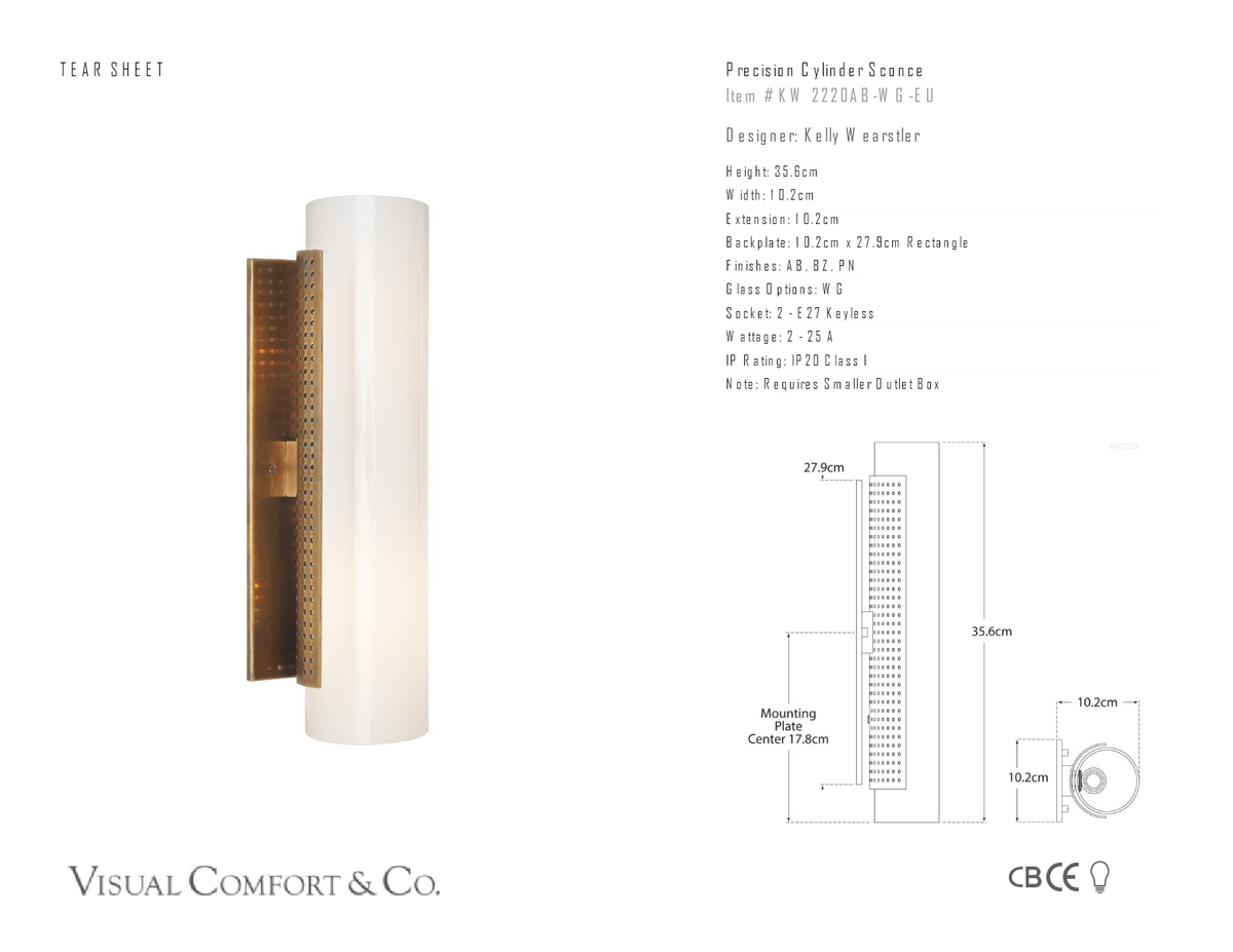 Precision Cylinder Wall Light — Kelly Wearstler for Visual Comfort & Co. dimension drawing