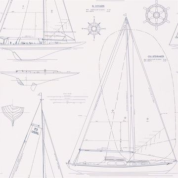 Boat Blueprint Tapetprov Dark Blue on White