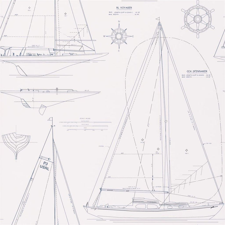 Boat Blueprint Tapetprov Dark Blue on White