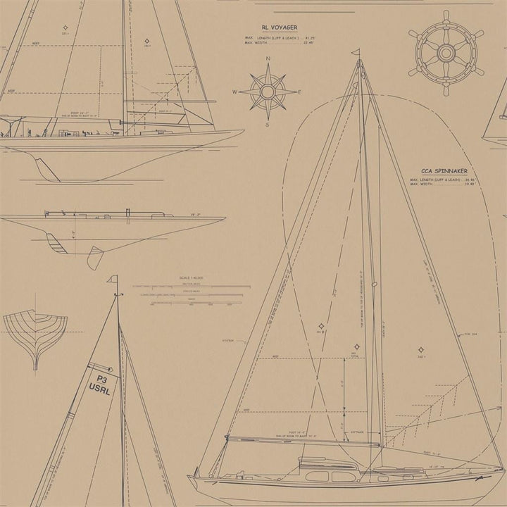 Boat Blueprint Tapetprov Vintage Blue