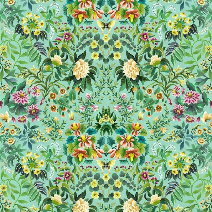 Ikebana Damask Tapetprov Aqua