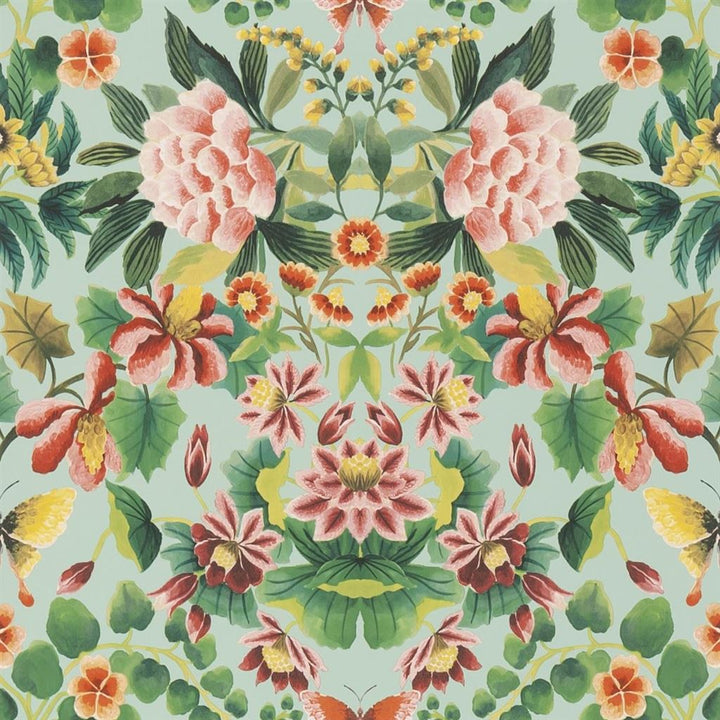 Ikebana Damask Tapetprov Aqua