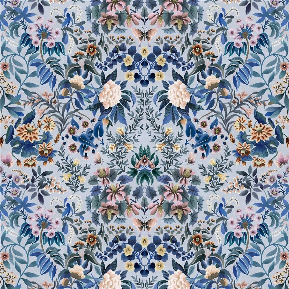 Ikebana Damask Tapetprov Slate Blue
