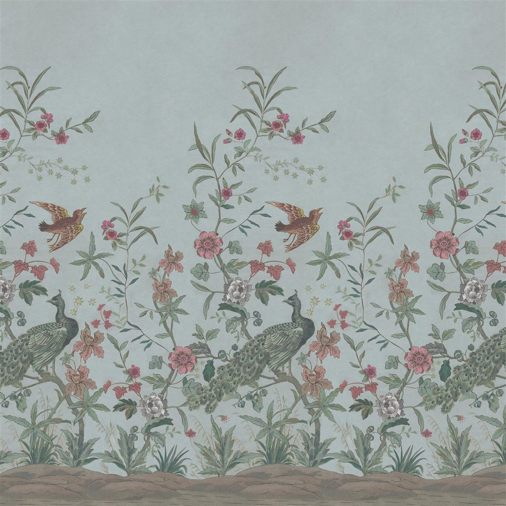 Peacock Toile Scene 1 Tapetprov Sky Blue