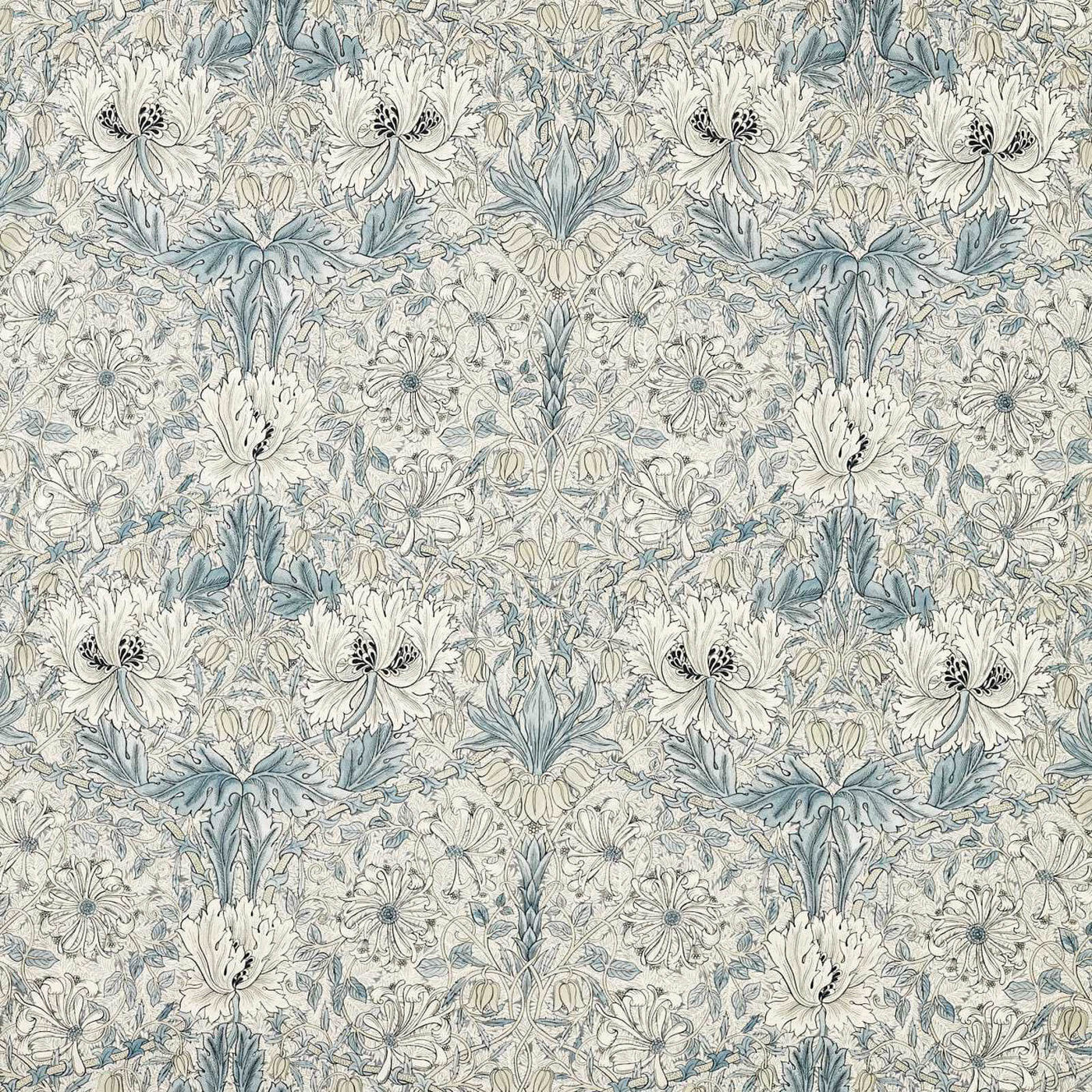 Pure Honeysuckle & Tulip Wide Width Tygprov — Morris & Co Mineral Blue/Cream
