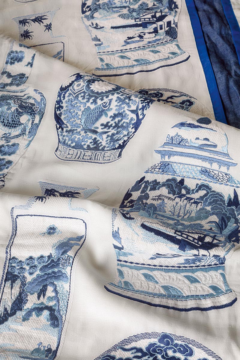 Qinghua room setting — Pierre Frey fabric