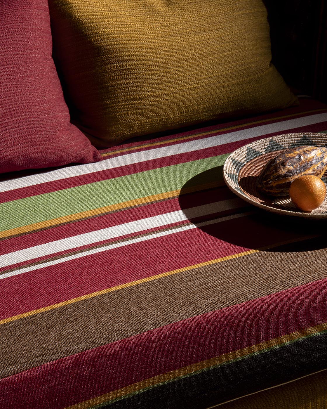 Rayure Bivouac room setting — Pierre Frey fabric