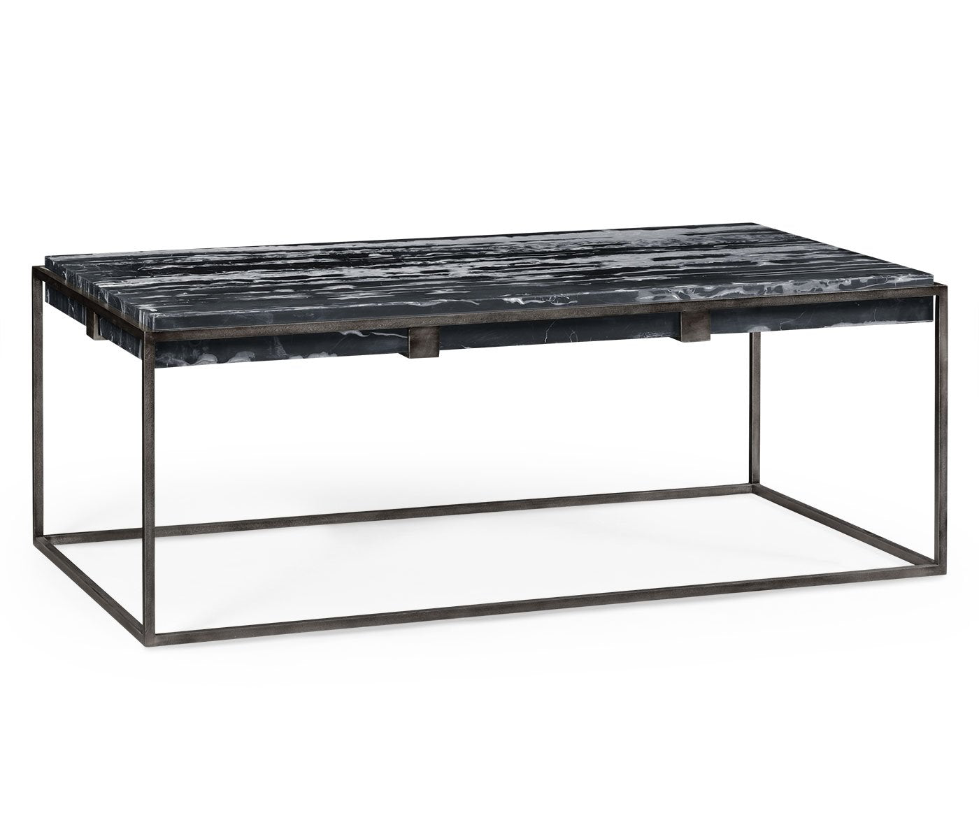 Rectangular Iron Coffee Table with a Black Marble Top