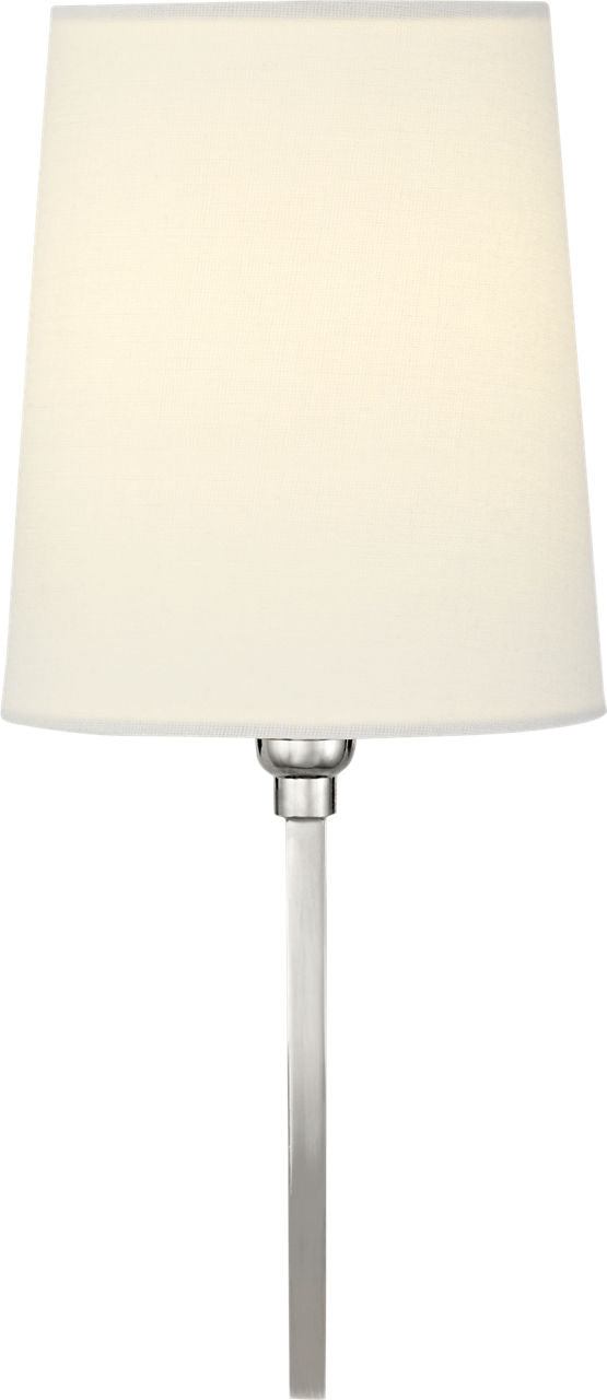 Reed Single Vägglampa — Thomas O'Brien for Visual Comfort & Co. — Polished Nickel with Linen Shade detaljbild