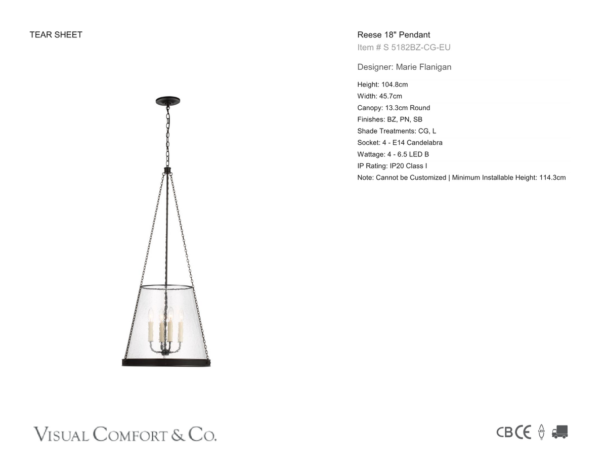 Reese 18" Takkrona — Marie Flanigan for Visual Comfort & Co. måttskiss