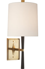 Refined Vägglampa — Barbara Barry for Visual Comfort & Co. — Ebony Resin and Soft Brass with Linen Shade