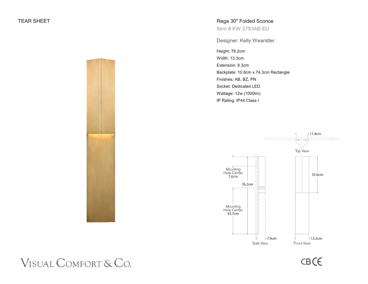 Rega 30" Folded Utomhuslampa — Kelly Wearstler for Visual Comfort & Co. måttskiss