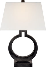 Ring Form Large Bordslampa — Chapman & Myers for Visual Comfort & Co. — Bronze with Linen Shade