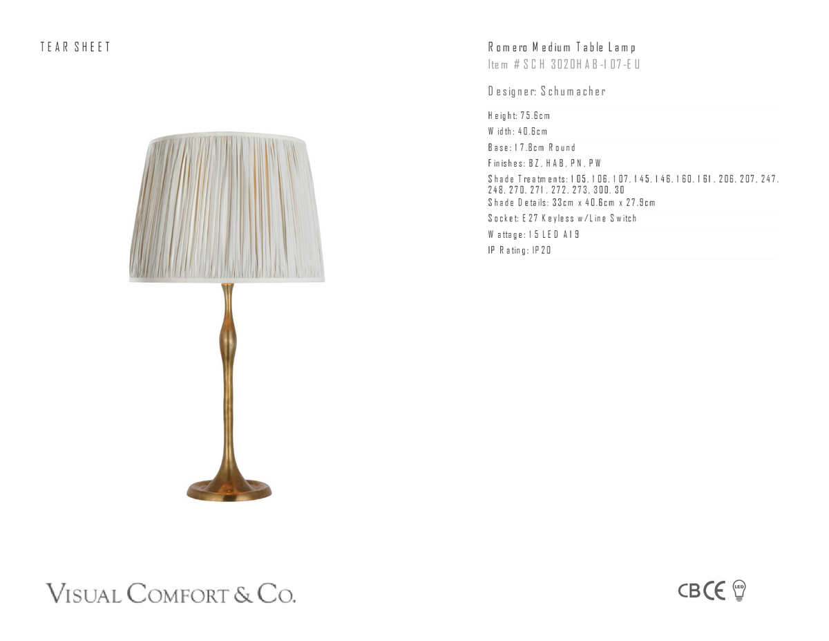 Romero Medium Bordslampa — Schumacher for Visual Comfort & Co. måttskiss