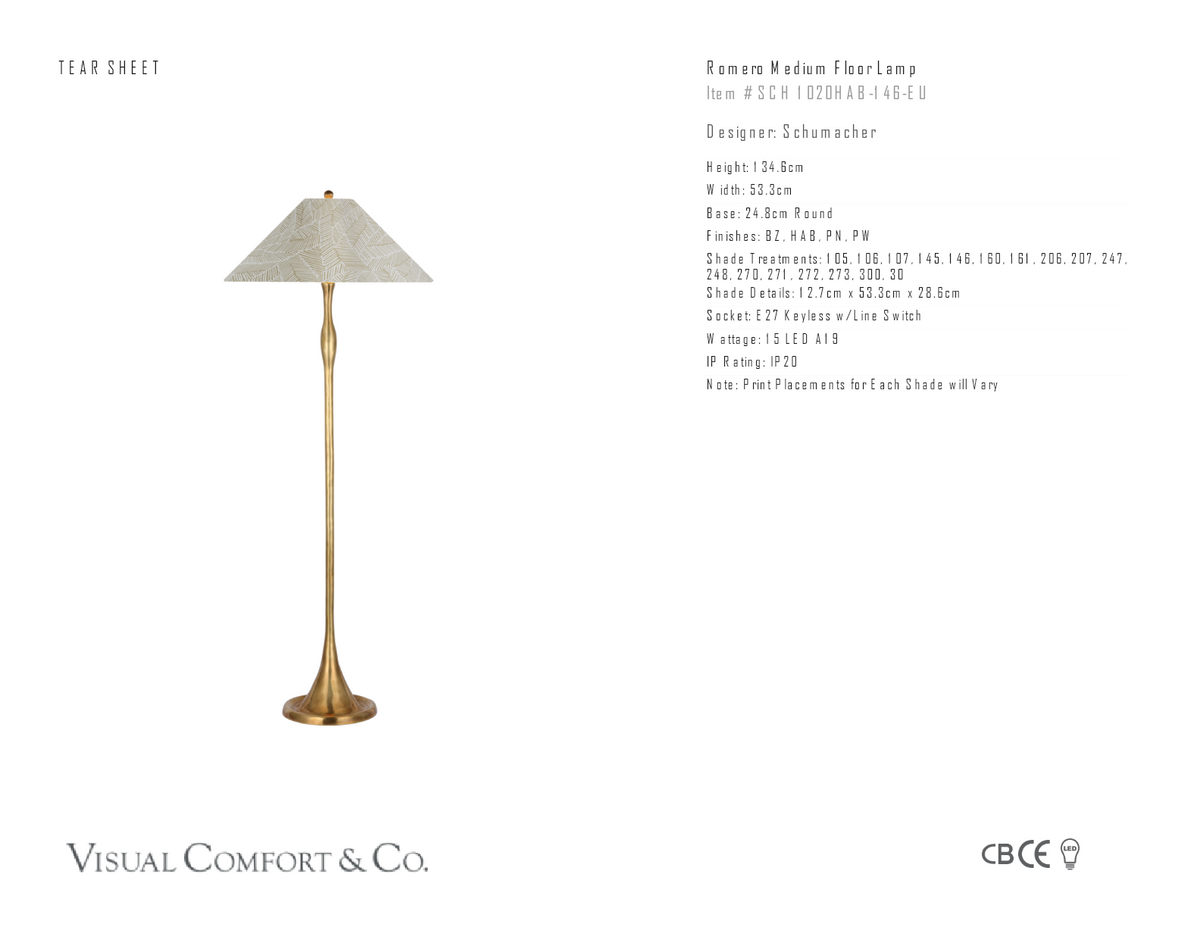 Romero Medium Floor Lamp — Schumacher for Visual Comfort & Co. dimension drawing