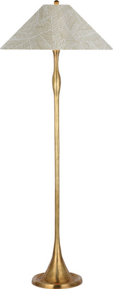 Romero Medium Floor Lamp — Schumacher for Visual Comfort & Co. — Hand-Rubbed Antique Brass with Schumacher 21" Taupe Abstract Leaf Flare Shade