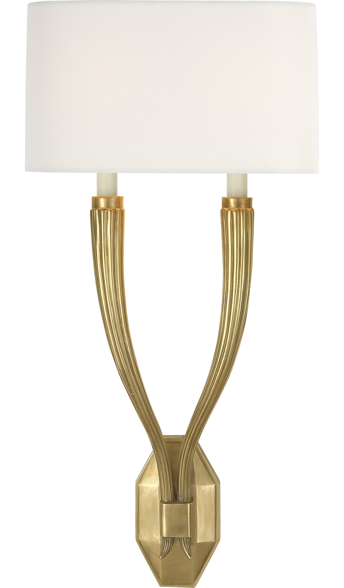 Ruhlmann Double Vägglampa — Chapman & Myers for Visual Comfort & Co. — Antique-Burnished Brass with Linen Shade