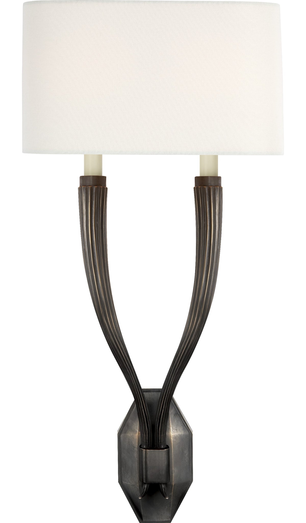 Ruhlmann Double Vägglampa — Chapman & Myers for Visual Comfort & Co. — Bronze with Linen Shade