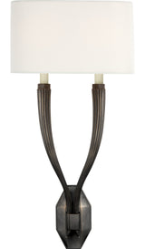 Ruhlmann Double Vägglampa — Chapman & Myers for Visual Comfort & Co. — Bronze with Linen Shade