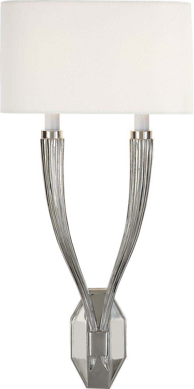 Ruhlmann Double Vägglampa — Chapman & Myers for Visual Comfort & Co. — Polished Nickel with Linen Shade