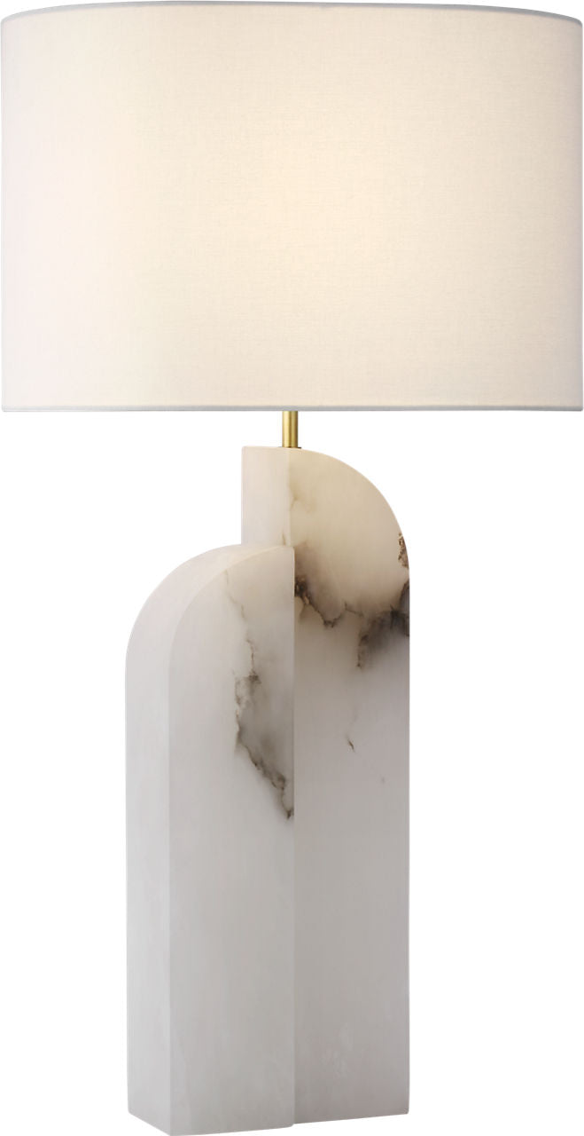 Savoye Large Left Bordslampa — Kelly Wearstler for Visual Comfort & Co. — Alabaster with Linen Shade