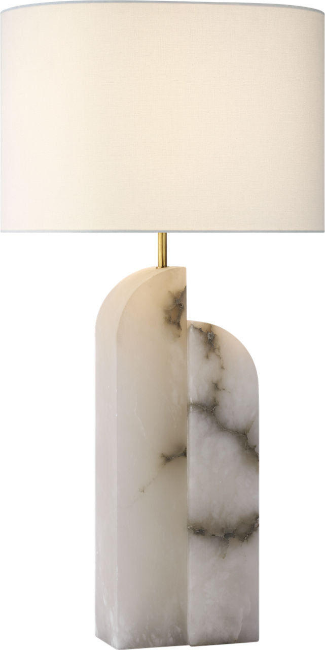 Savoye Large Right Bordslampa — Kelly Wearstler for Visual Comfort & Co. — Alabaster with Linen Shade