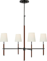 Bryant Large Wrapped Takkrona — Thomas O'Brien for Visual Comfort & Co. — Bronze and Saddle Leather with Linen Shades