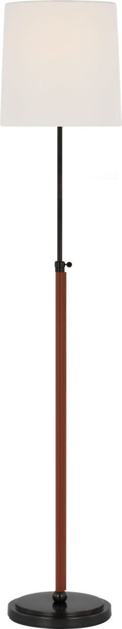 Bryant Wrapped Golvlampa — Thomas O'Brien for Visual Comfort & Co. — Bronze and Saddle Leather with Linen Shade