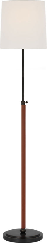 Bryant Wrapped Golvlampa — Thomas O'Brien for Visual Comfort & Co. — Bronze and Saddle Leather with Linen Shade
