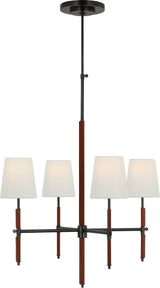 Bryant Small Wrapped Chandelier — Thomas O'Brien for Visual Comfort & Co. — Bronze and Saddle Leather with Linen Shades