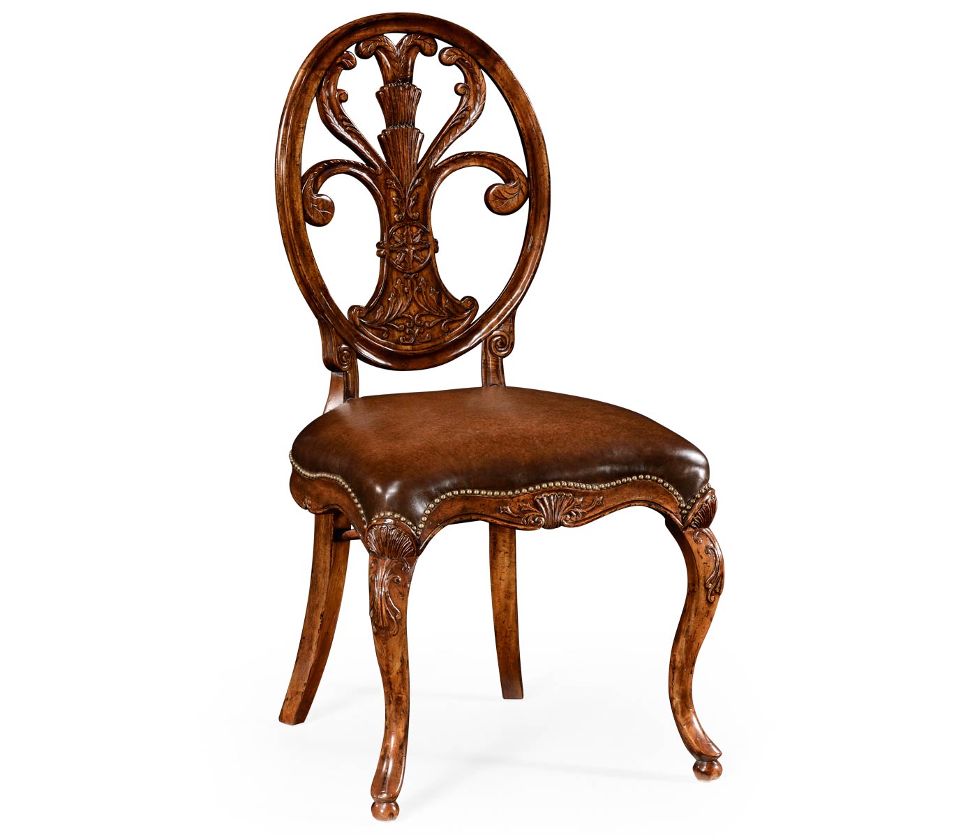 Dining Chair Sheraton in Walnut - Antique Chestnut Leather