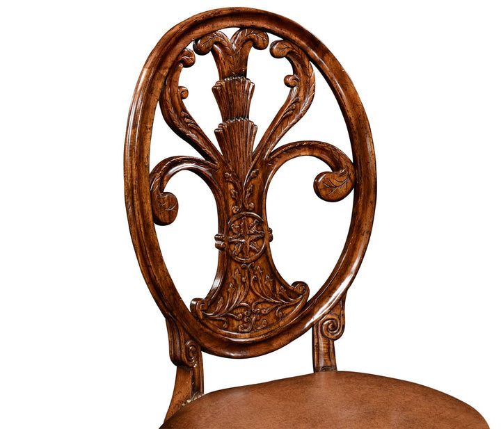 Dining Chair Sheraton in Walnut - Antique Chestnut Leather