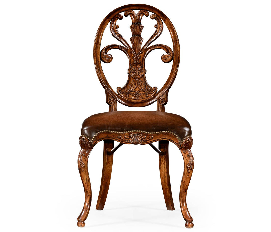 Dining Chair Sheraton in Walnut - Antique Chestnut Leather