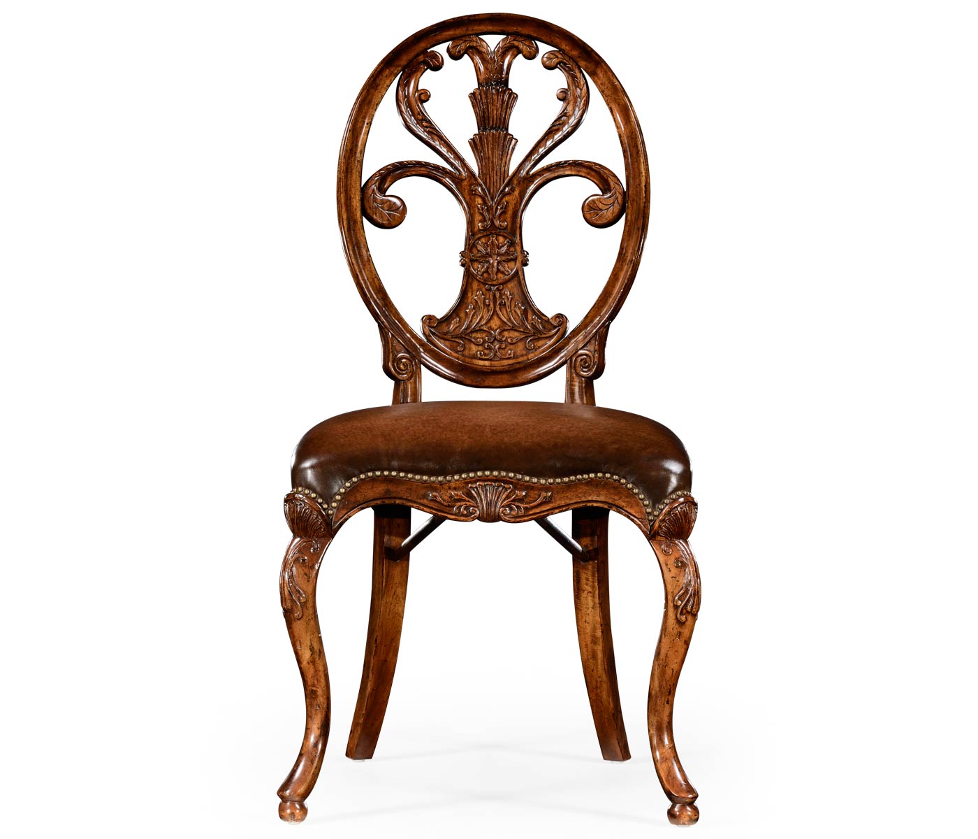 Dining Chair Sheraton in Walnut - Antique Chestnut Leather