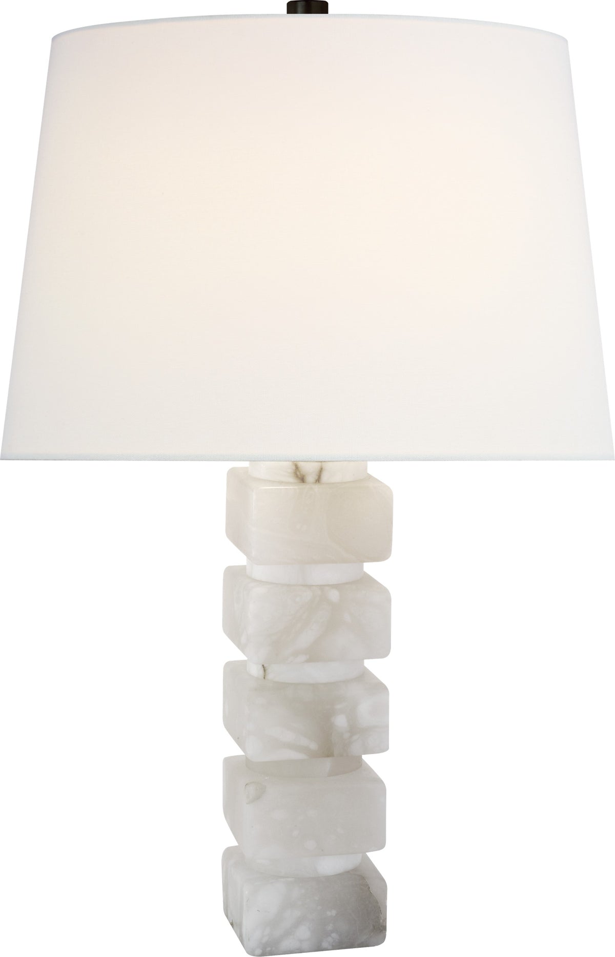 Square Chunky Stacked -pöytävalaisin — Chapman & Myers for Visual Comfort & Co. — Alabaster with Linen Shade