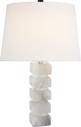 Square Chunky Stacked -pöytävalaisin — Chapman & Myers for Visual Comfort & Co. — Alabaster with Linen Shade