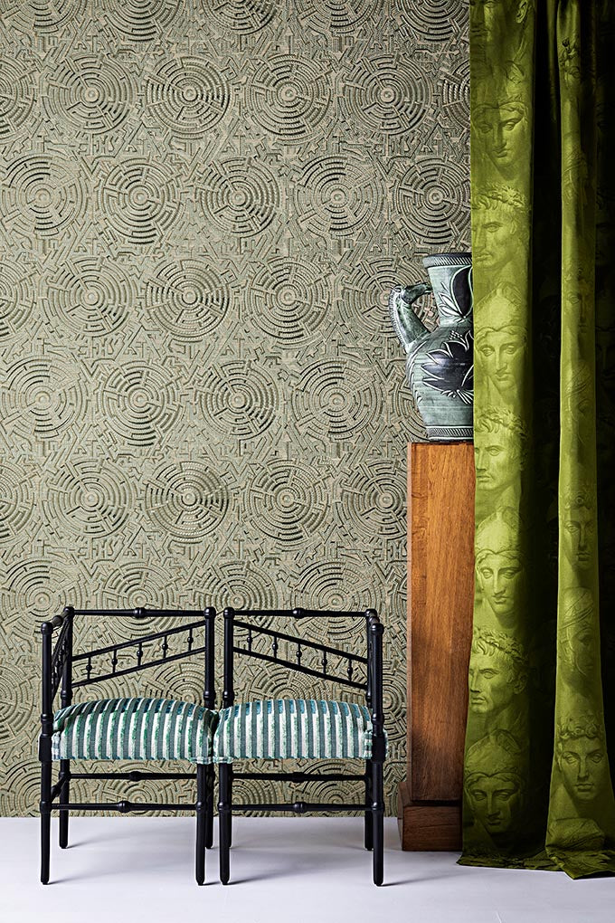 Stoned Romans room setting — Pierre Frey fabric