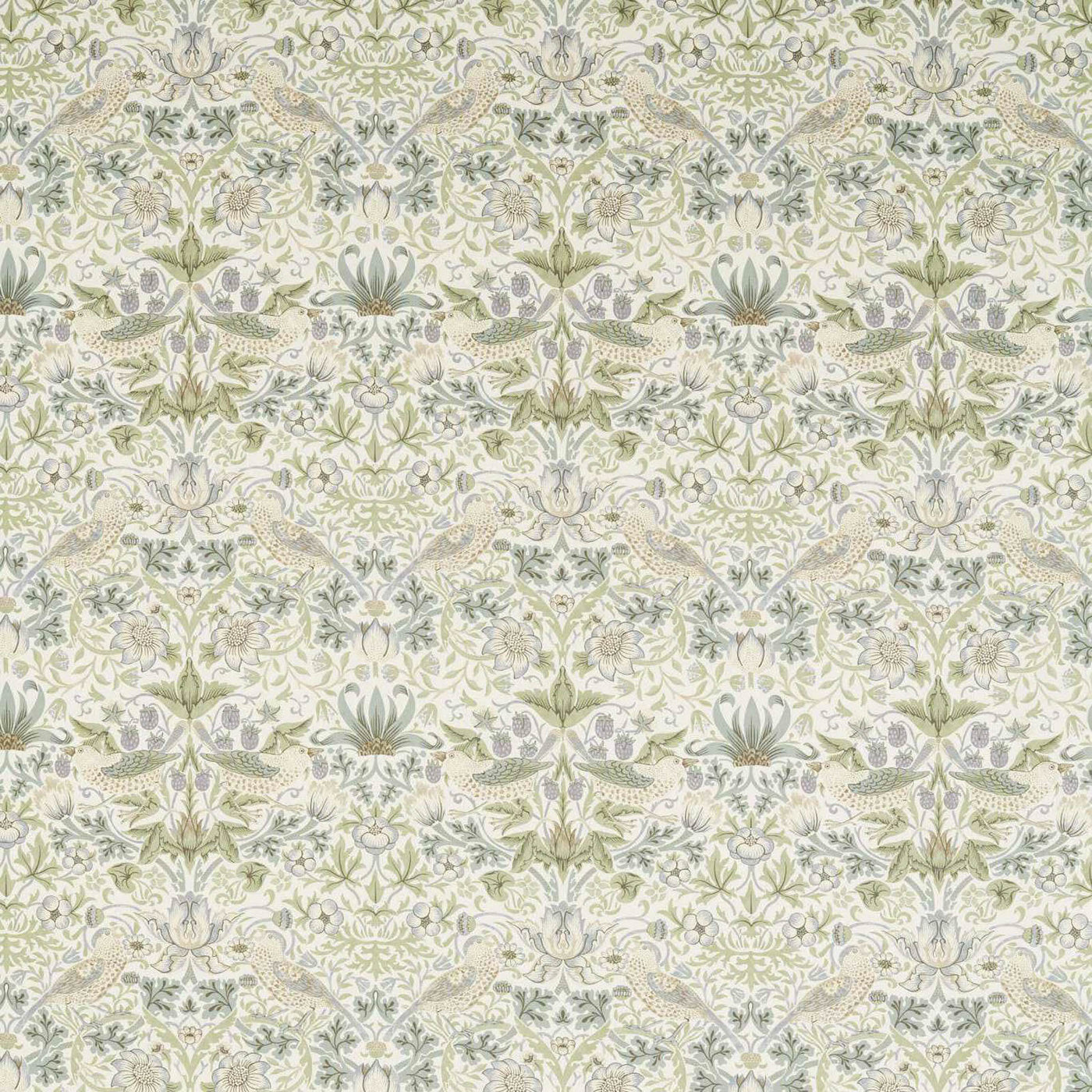 Strawberry Thief Wide Width Tygprov — Morris & Co Lilac/Sage
