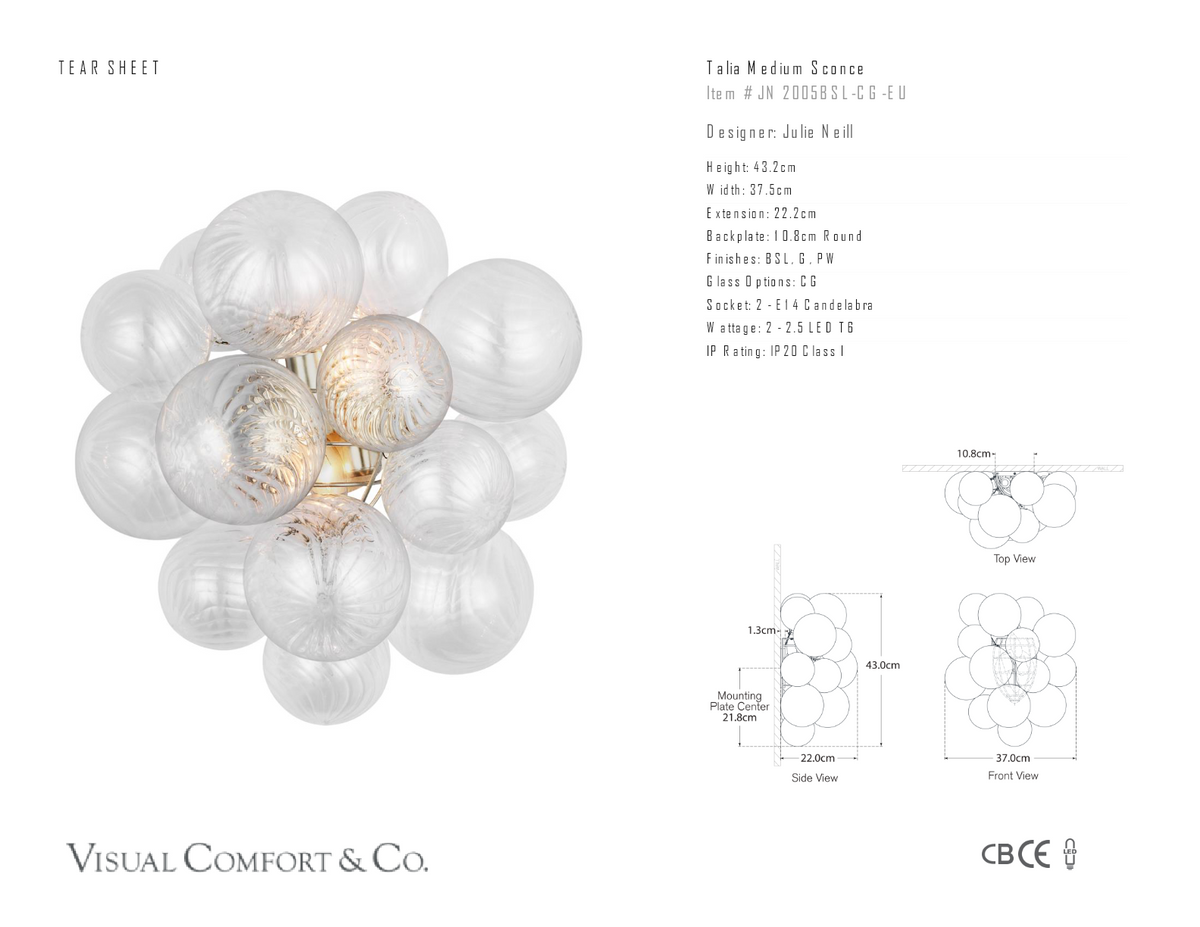 Talia Medium Vägglampa — Julie Neill for Visual Comfort & Co. måttskiss