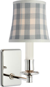 Tara Small Vägglampa — Schumacher for Visual Comfort & Co. — Polished Nickel with Schumacher Sky Elton Check Soft Empire Shade detaljbild
