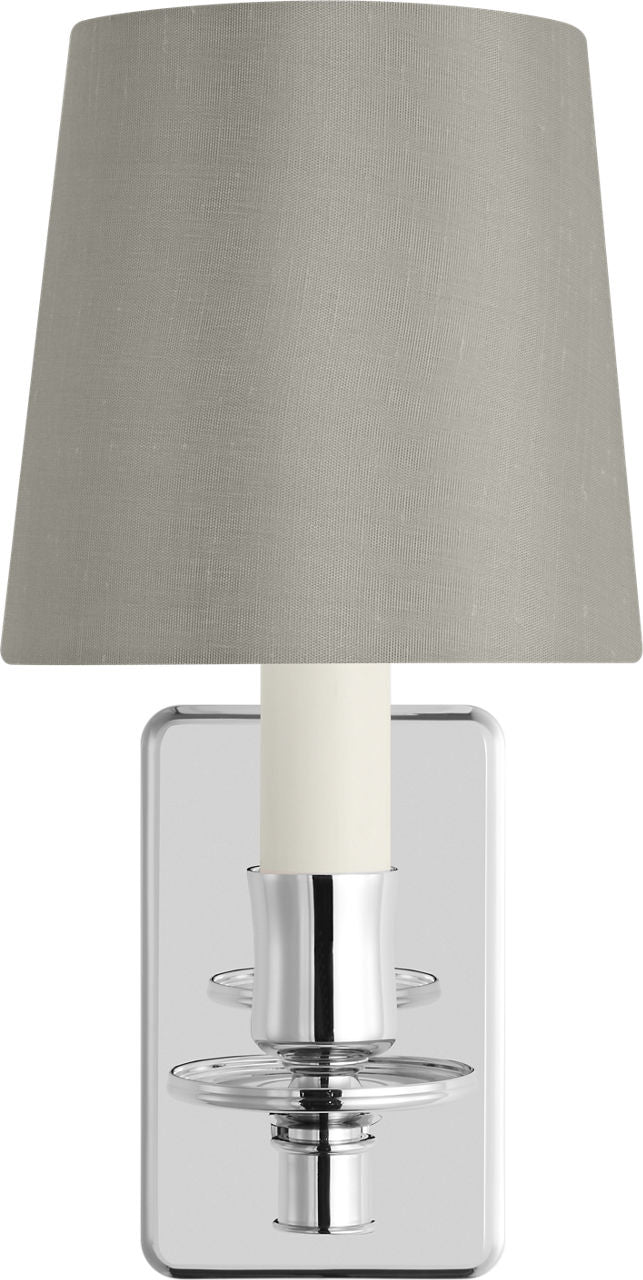 Tara Small Vägglampa — Schumacher for Visual Comfort & Co. — Polished Nickel with 5" Mist Silk Empire Shade