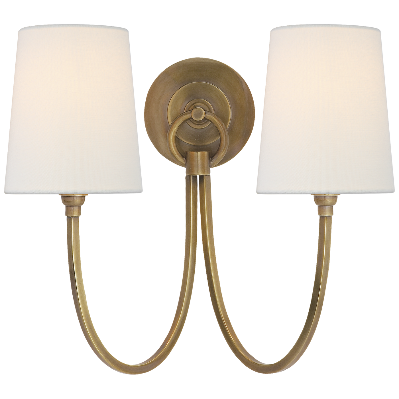 Reed Dubbel Vägglampa – Hand-Rubbed Antique Brass With Linen Shade