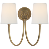 Reed Dubbel Vägglampa – Hand-Rubbed Antique Brass With Linen Shade
