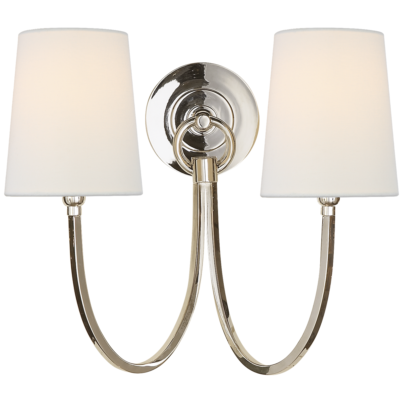 Reed Dubbel Vägglampa – Polished Nickel With Linen Shade